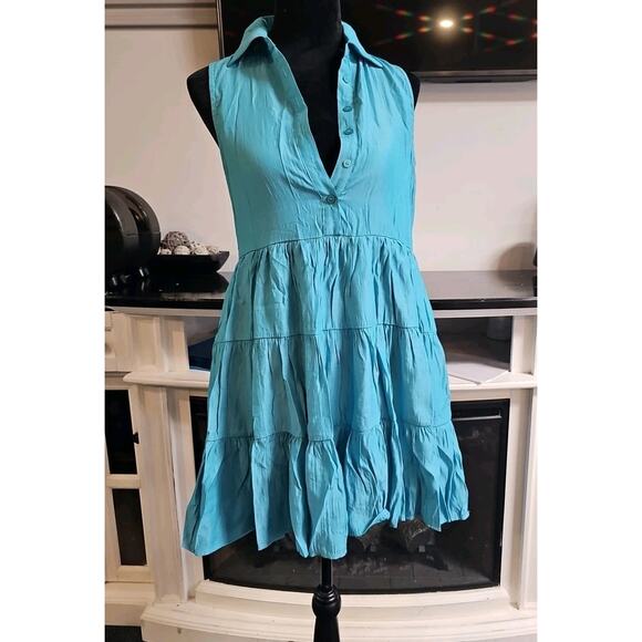 Pants Store Dress Womens Small Blue Tiered Sleeveless Quarter Button - Picture 1 of 7